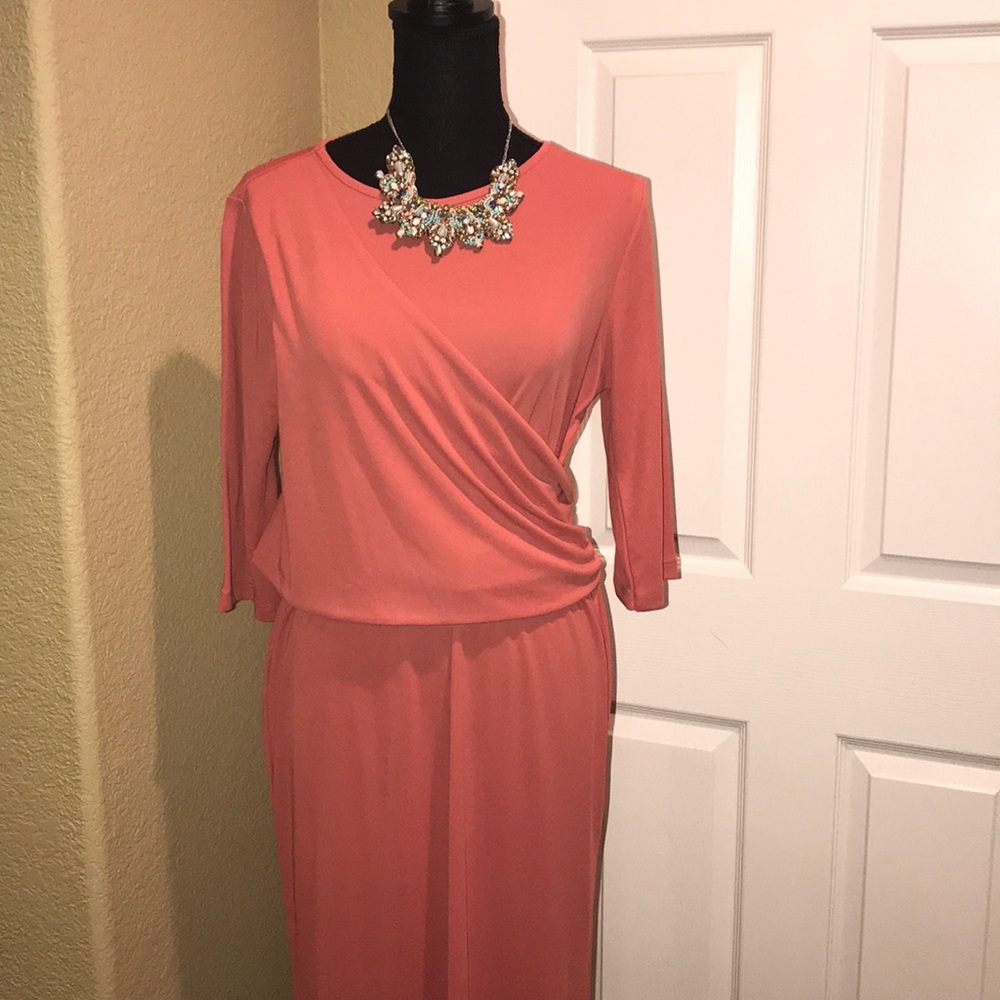 100% Polyester Faux-wrap Plus-size Dress.